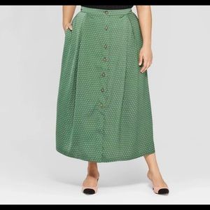 Gorgeous Green Button Down Polka Dot Midi Skirt